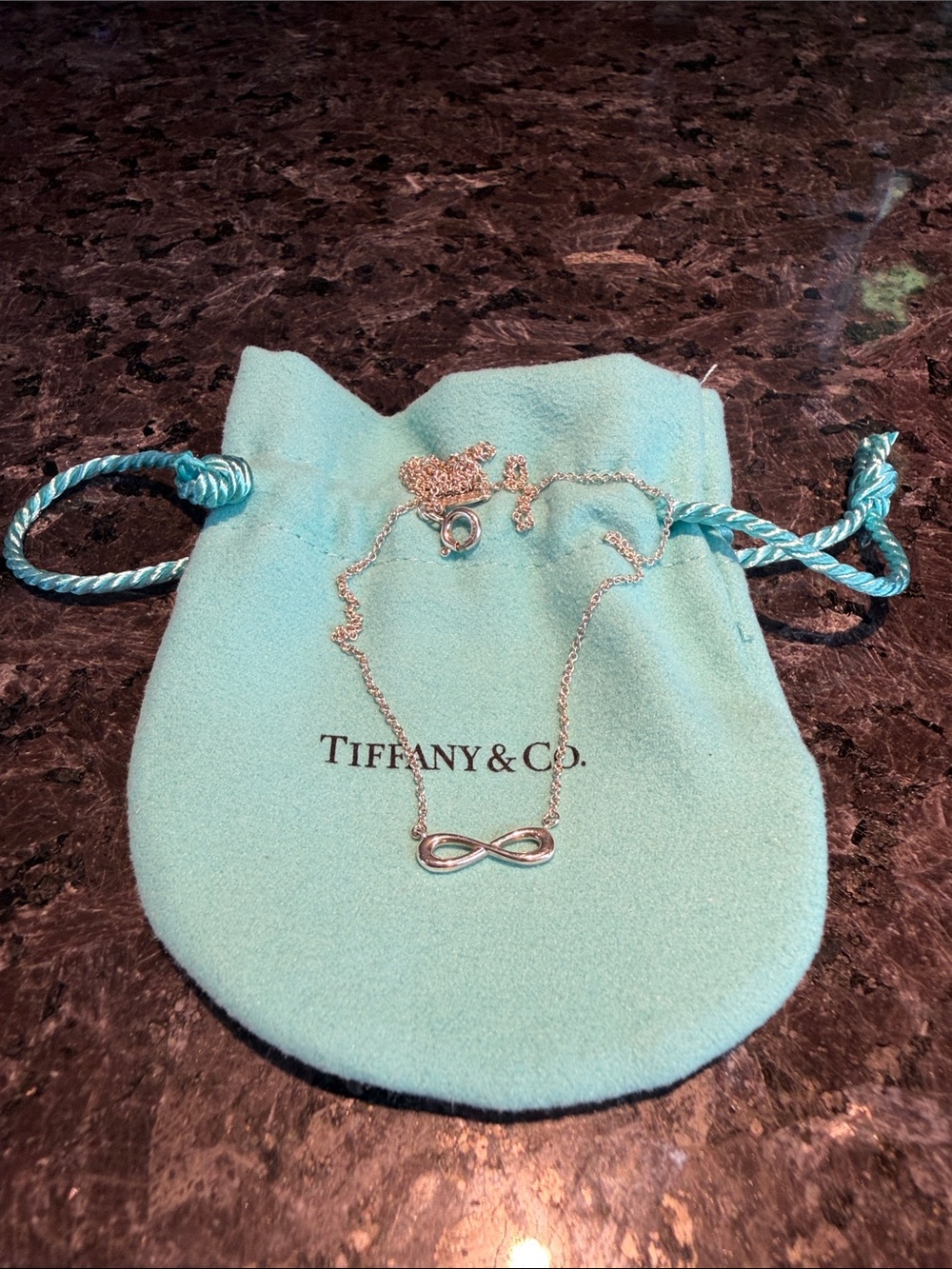 Tiffany & Co. Silver Infinity Necklace with Tiffany Blue Pouch